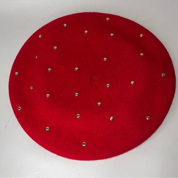 Red Wool Felted Beret Silver Studs - Picture 2 of 7